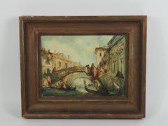 Paire de tableaux représentant un pont à Venise, probablement le "Ponte dei Pugni", vers 1900