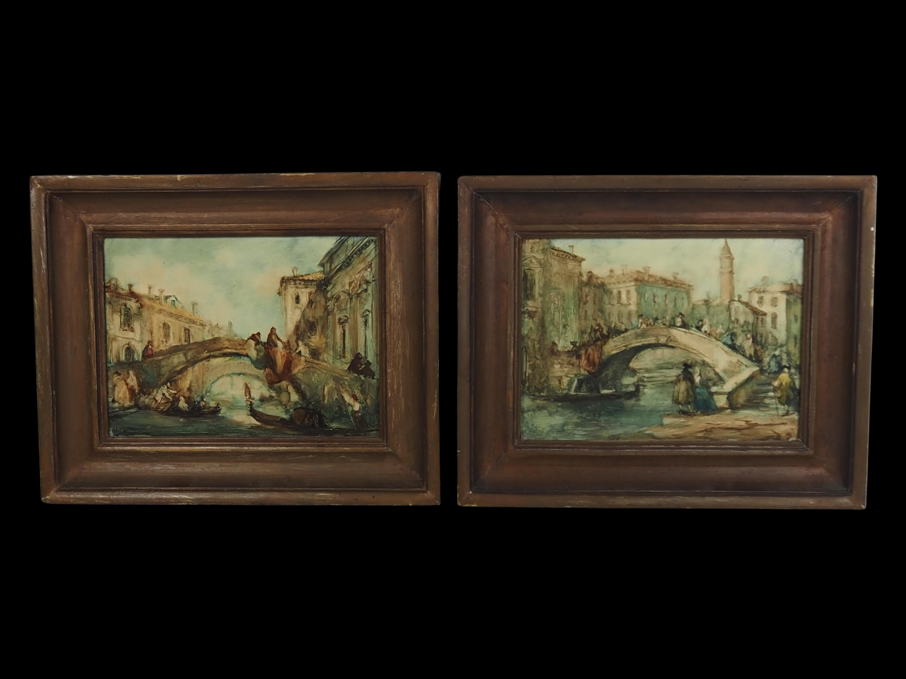 Unknown Landscape Painting - Pair of paintings of a bridge in Venice, probably the 'Ponte dei Pugni', ca 1900