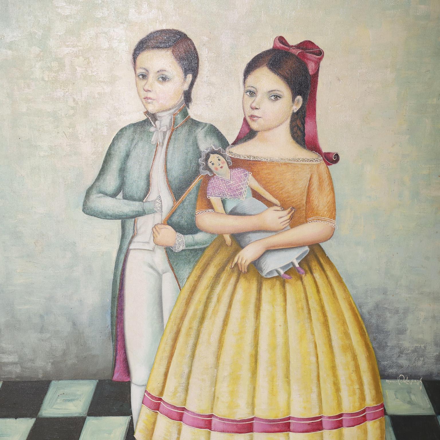Ein Paar Gemälde von Jungen und Mädchen  (Volkskunst), Painting, von Unknown
