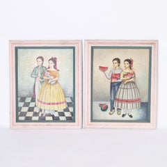 Vintage Pair of Paintings of Boy and Girl 