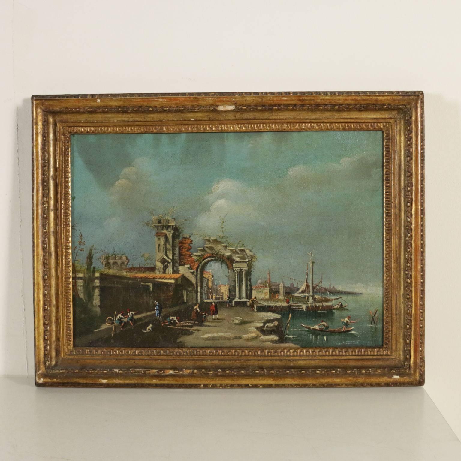Pair of Paintings with Ruins and Figures Venetian School 19th Century 1