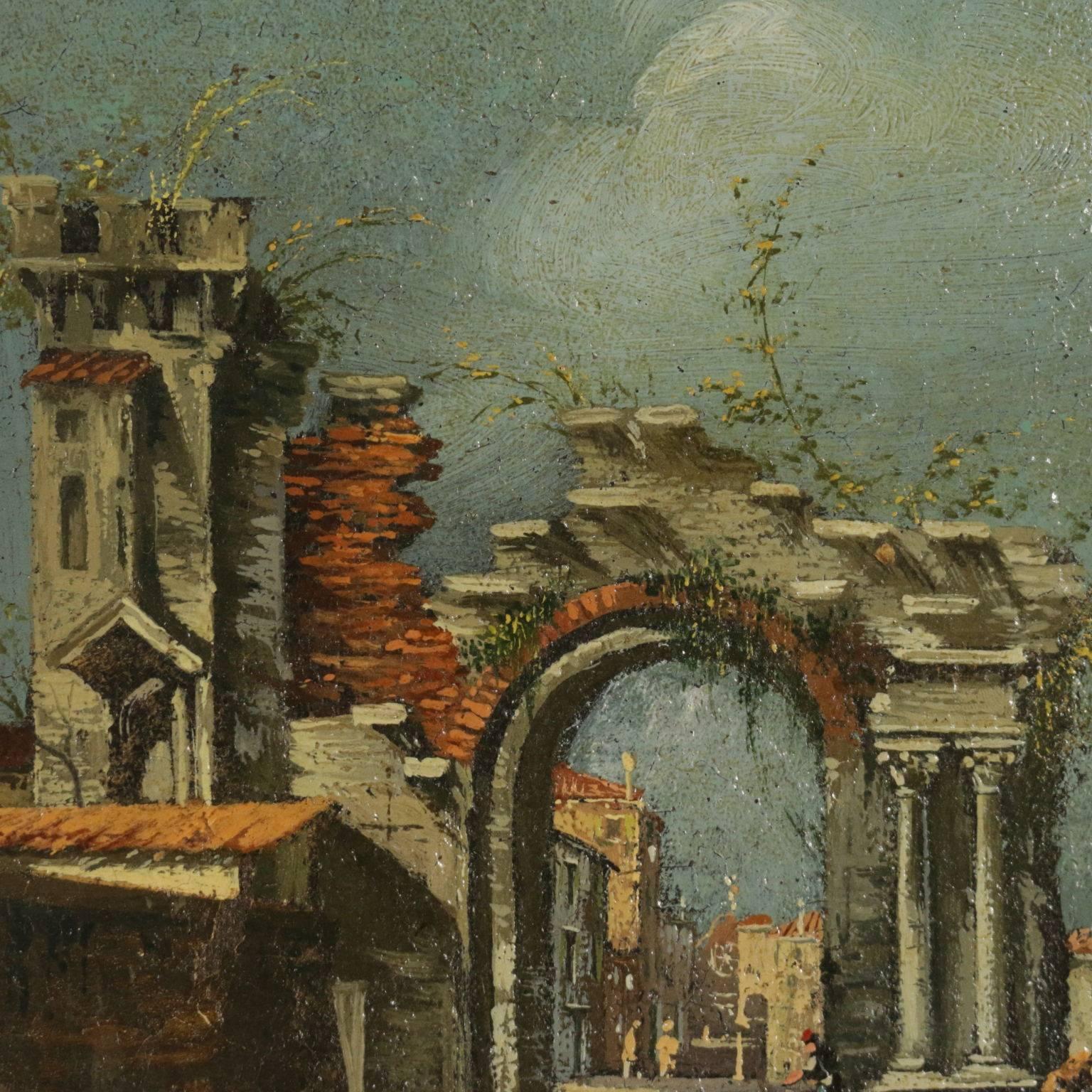 Pair of Paintings with Ruins and Figures Venetian School 19th Century 5