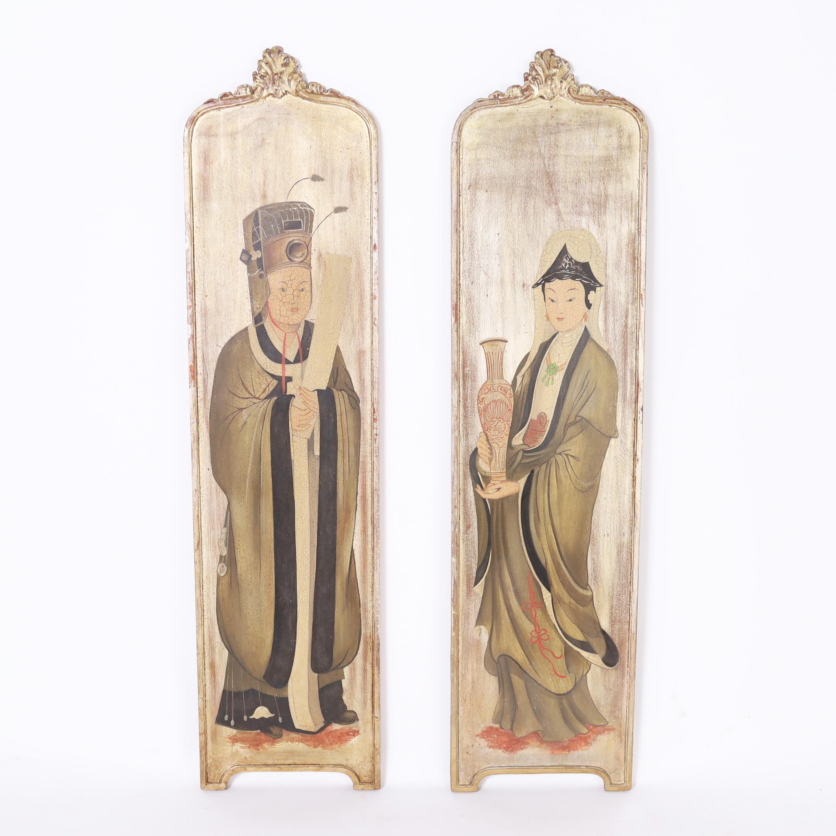 Pair of Palladio Painted Chinoiserie Wall Plaques - Painting by Unknown