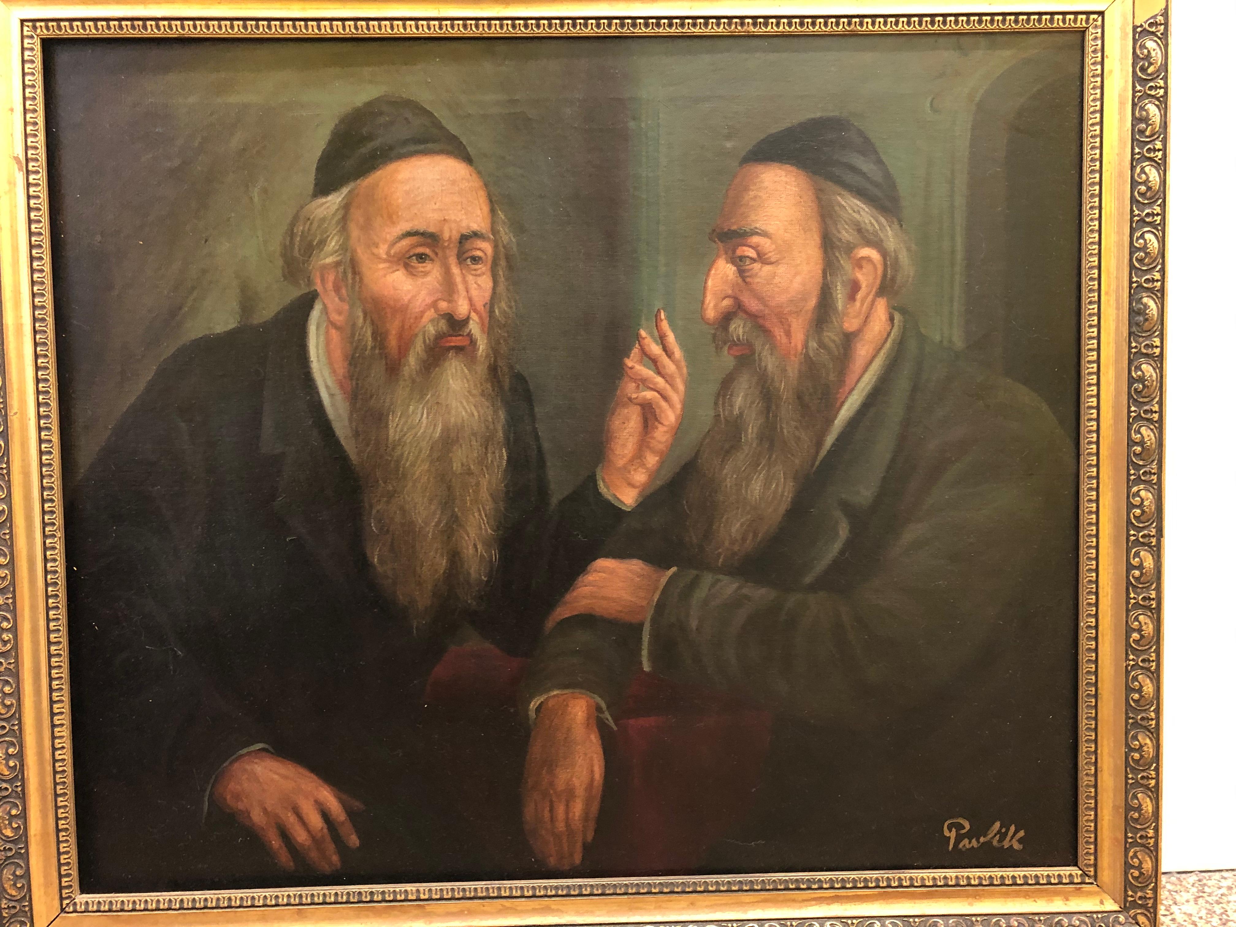 Unknown Figurative Painting - Czech Painting of Rabbis