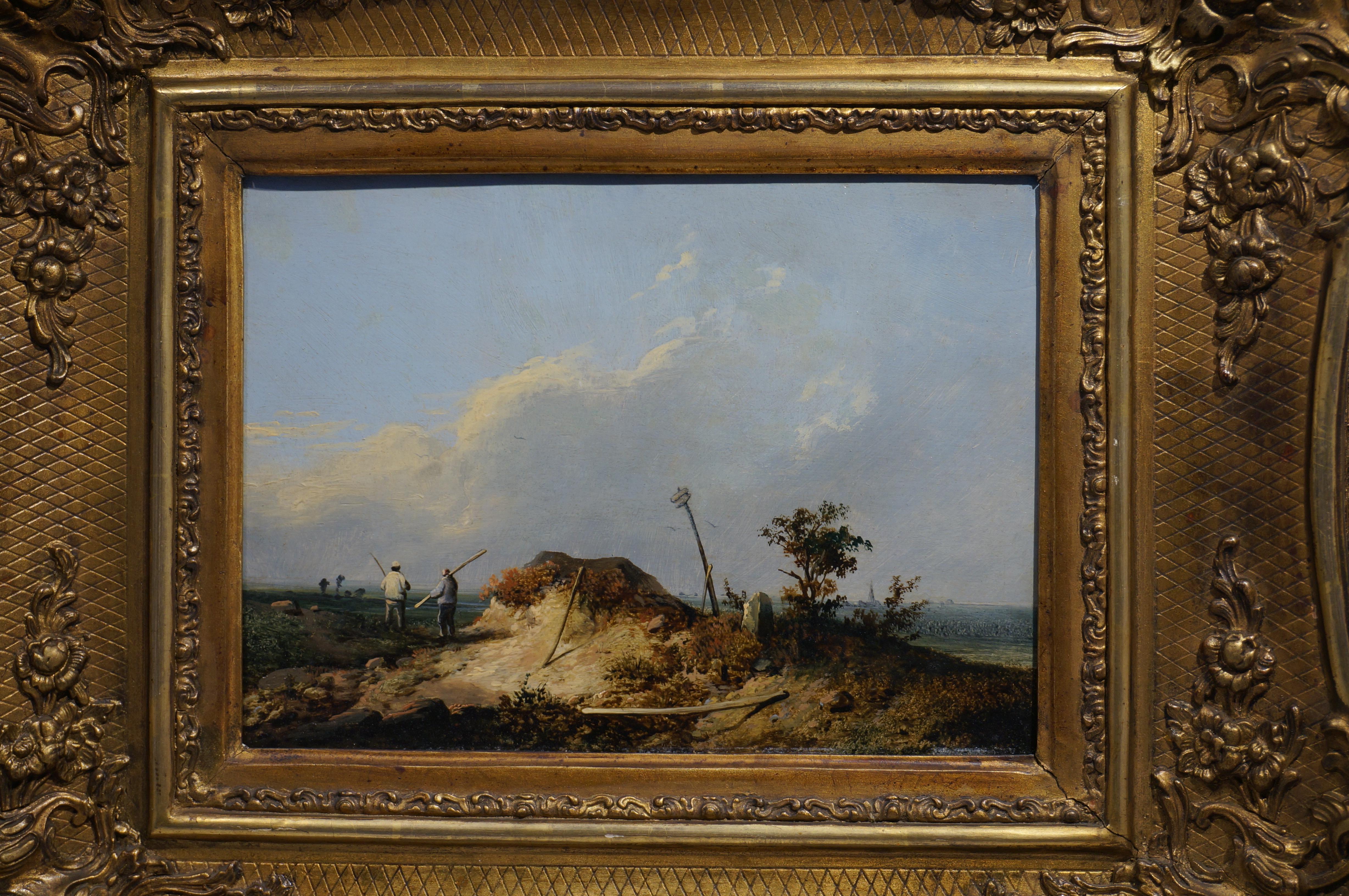 Pair of Romantic landscape paintings (pendant), oil on panel, in gilt wood frame For Sale 8
