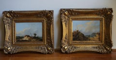 Pair of Romantic landscape paintings (pendant), oil on panel, in gilt wood frame