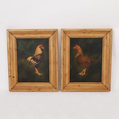 Pair of Rooster Paintings on Board