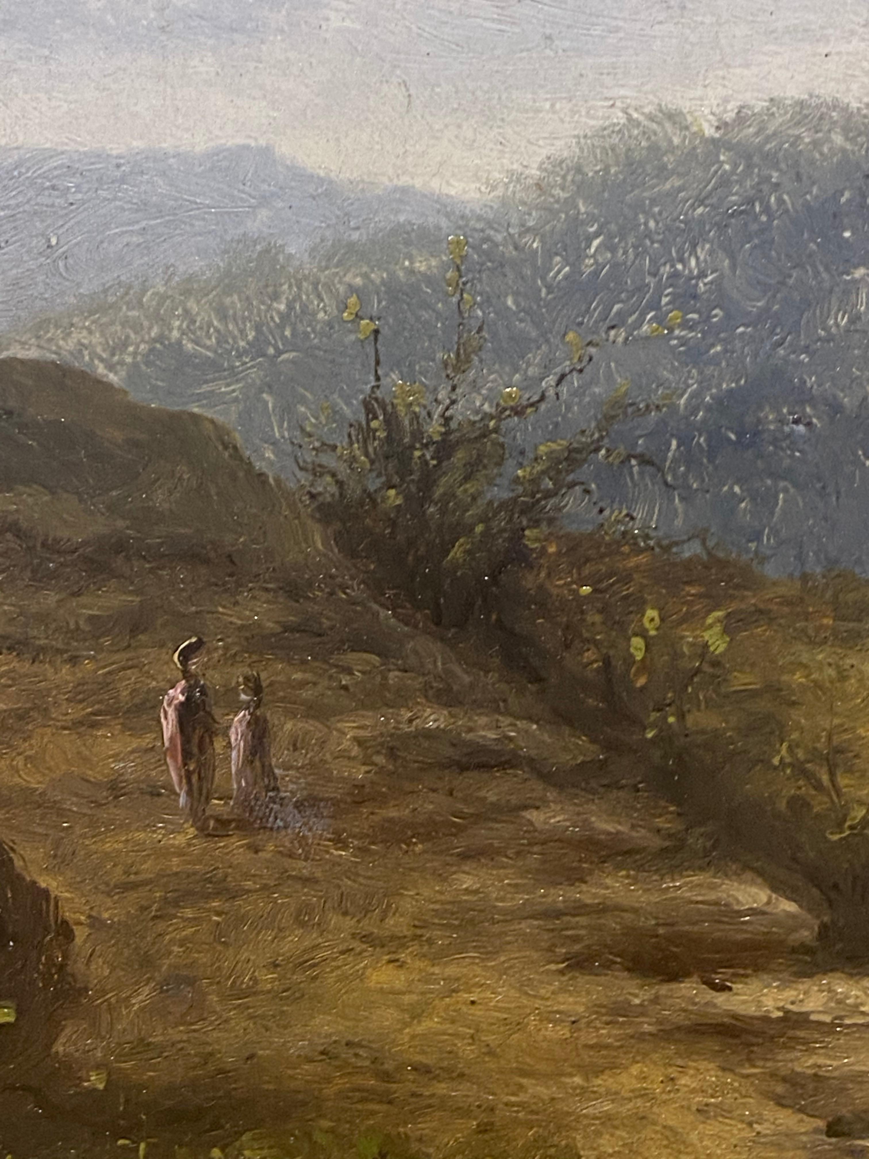 Pair of Small Framed Landscapes, circa 1870  One American one English - Gray Landscape Painting by Unknown