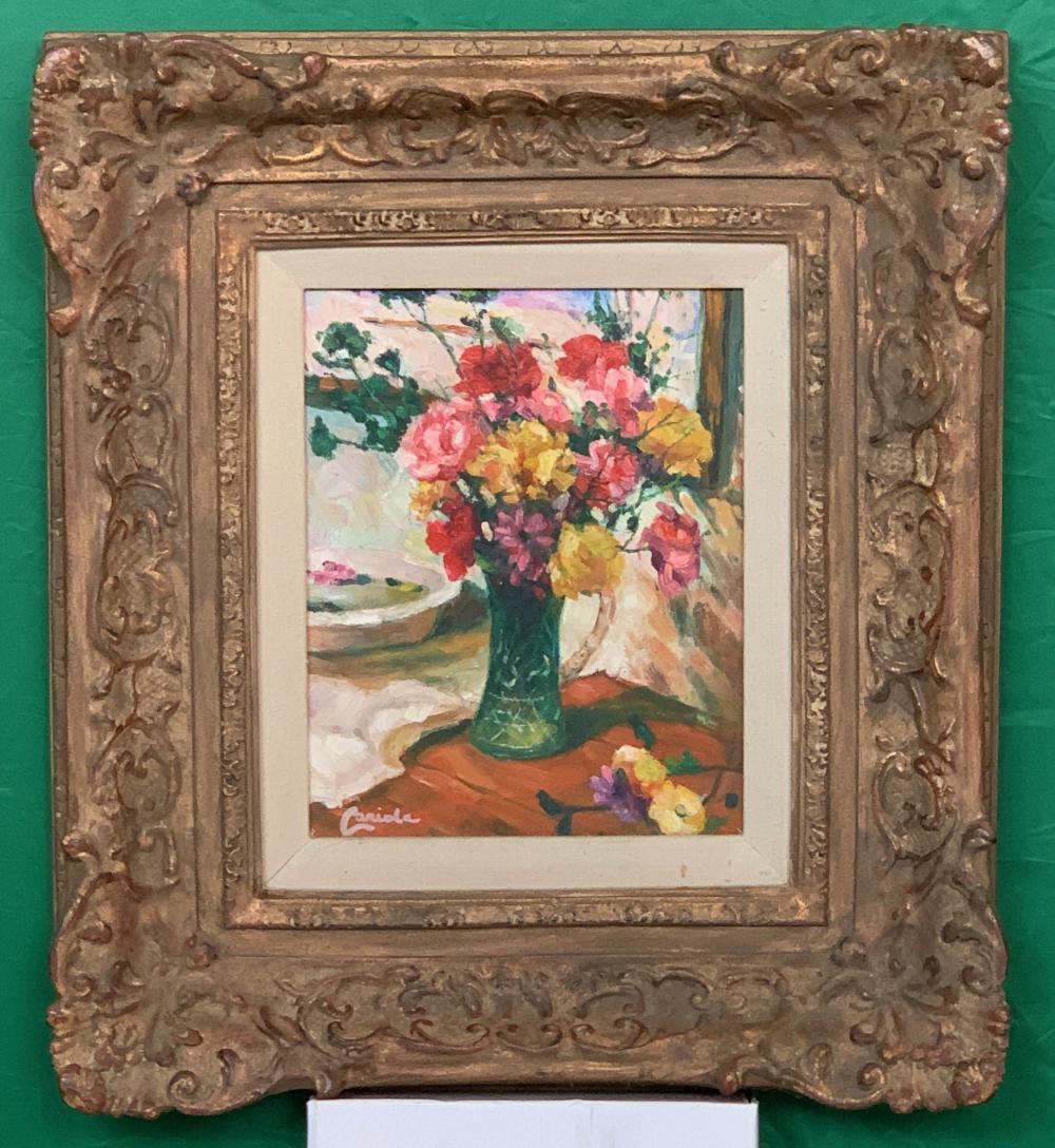 Pair of Still Life Floral Oil Paintings - Brown Still-Life Painting by Unknown