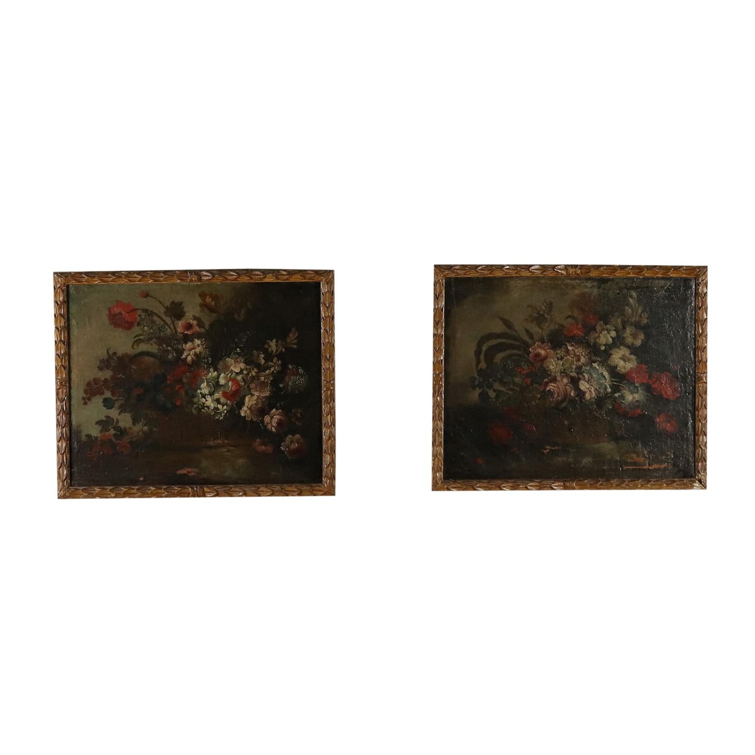 Unknown Still-Life Painting - Pair of Still Lives with Flowers Oil Paintings 18th Century