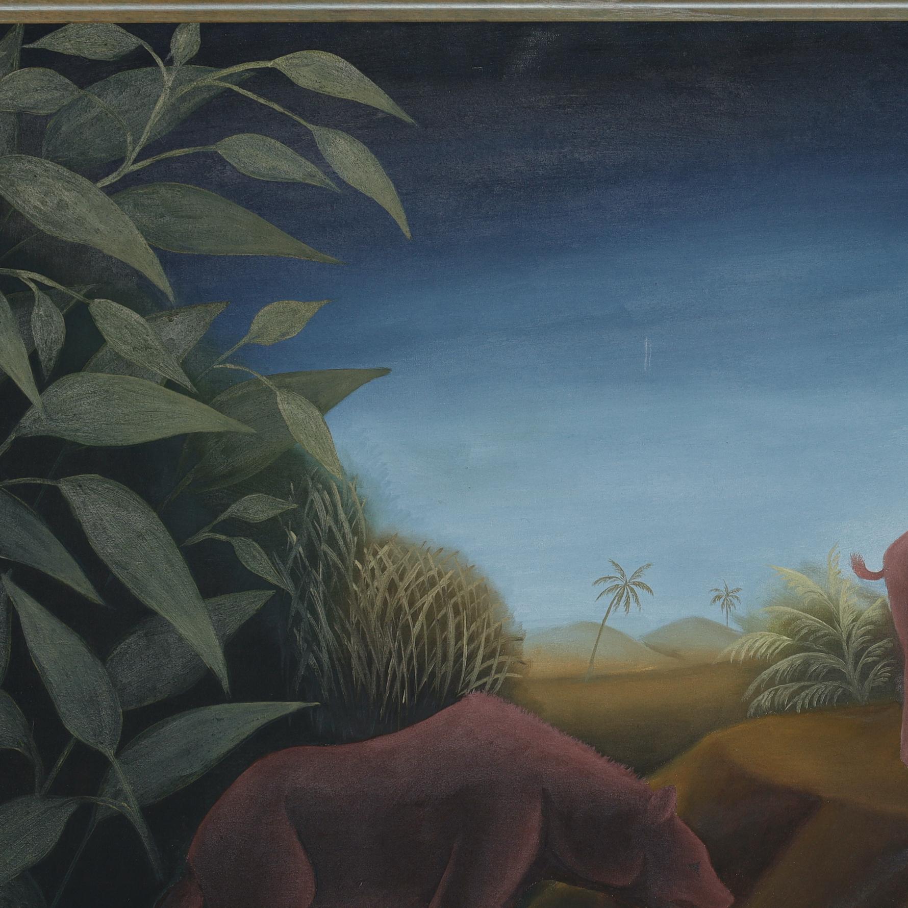 Pareja de cuadros haitianos vintage de animales en una jungla por Roland Blain en venta 7