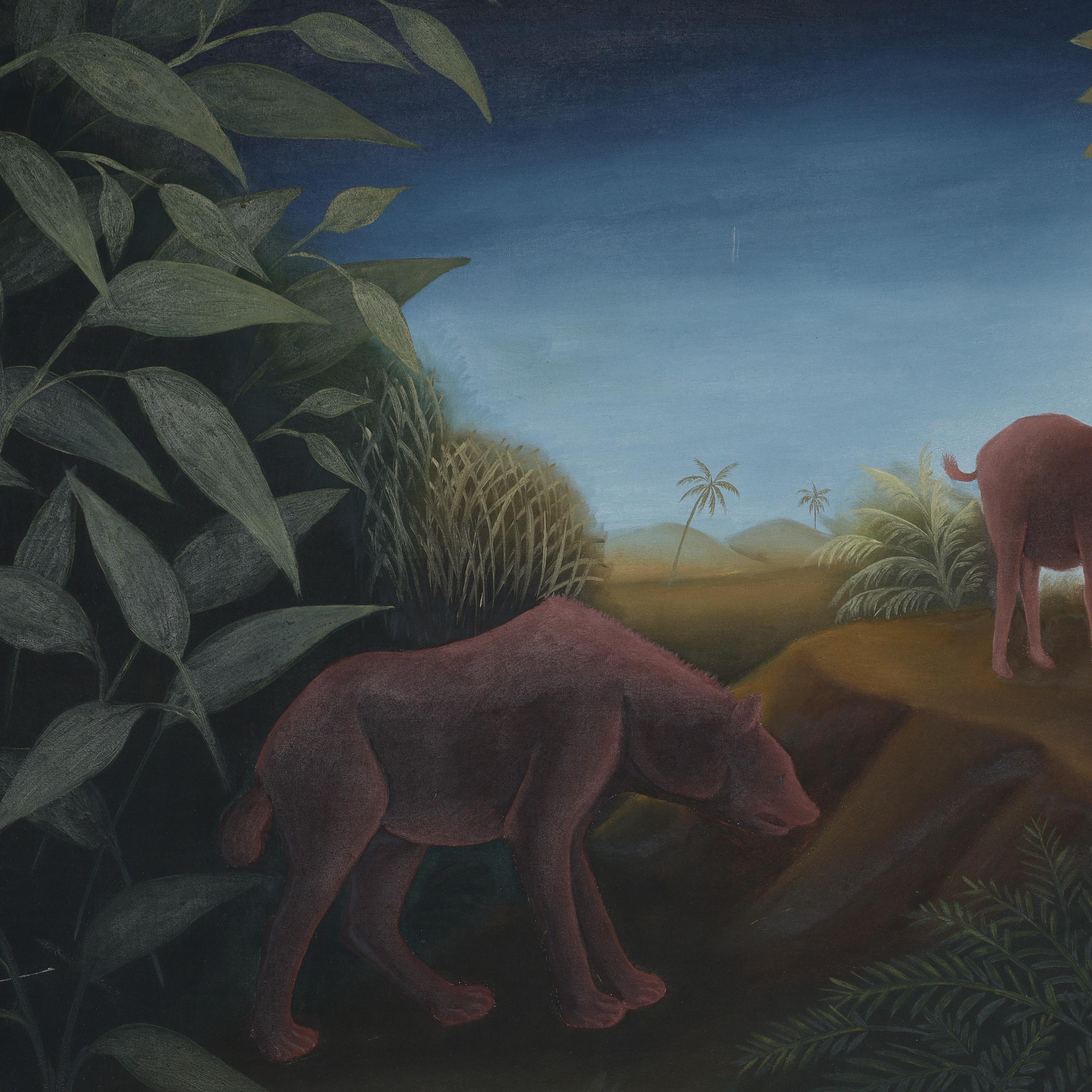 Pareja de cuadros haitianos vintage de animales en una jungla por Roland Blain en venta 11