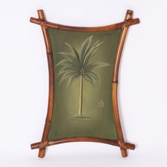 Pair of Vintage Palm Tree Paintings in Bamboo Frames