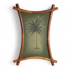 Pair of Vintage Palm Tree Paintings in Bamboo Frames