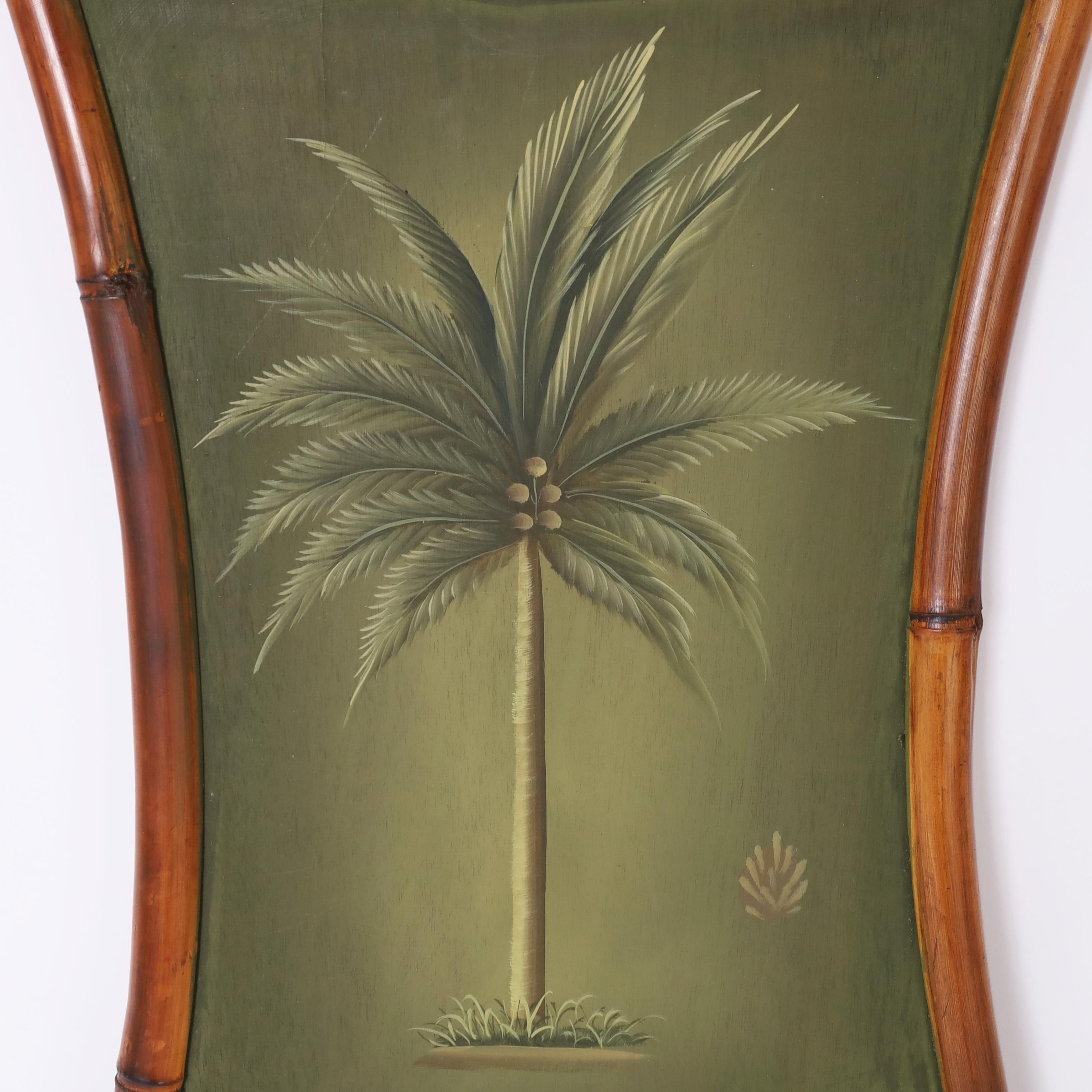 Pair of Vintage Palm Tree Paintings in Bamboo Frames 2