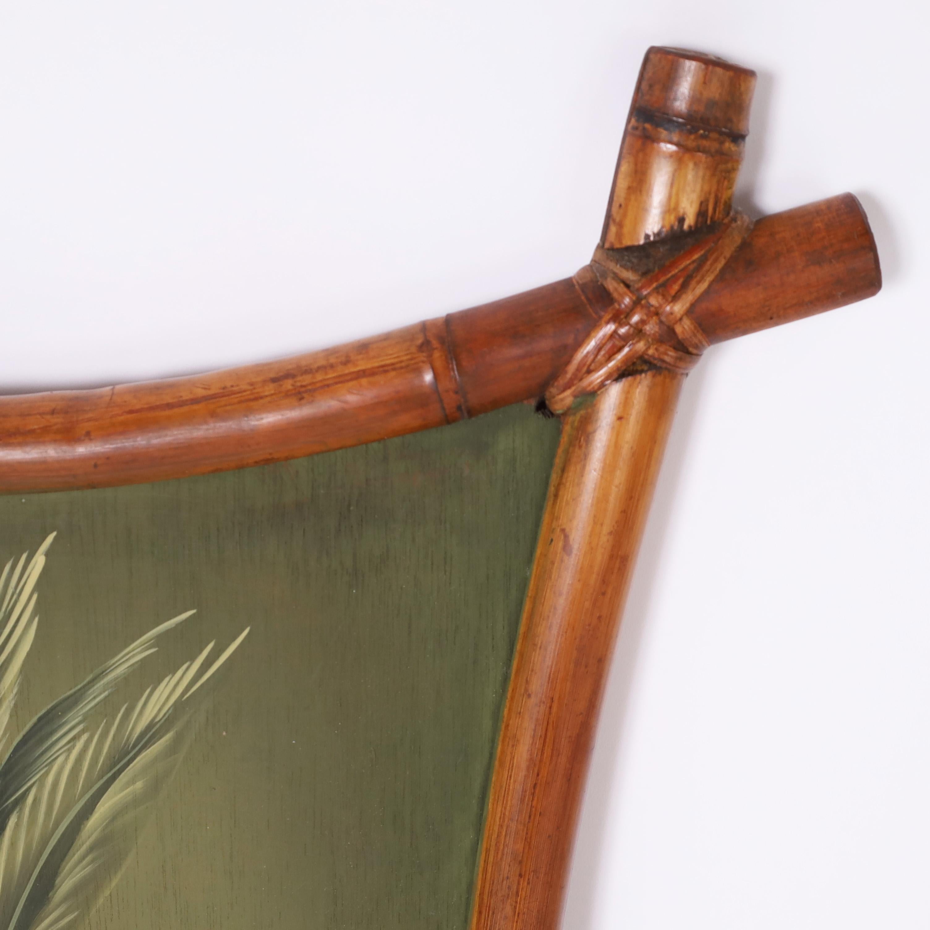 Pair of Vintage Palm Tree Paintings in Bamboo Frames 3