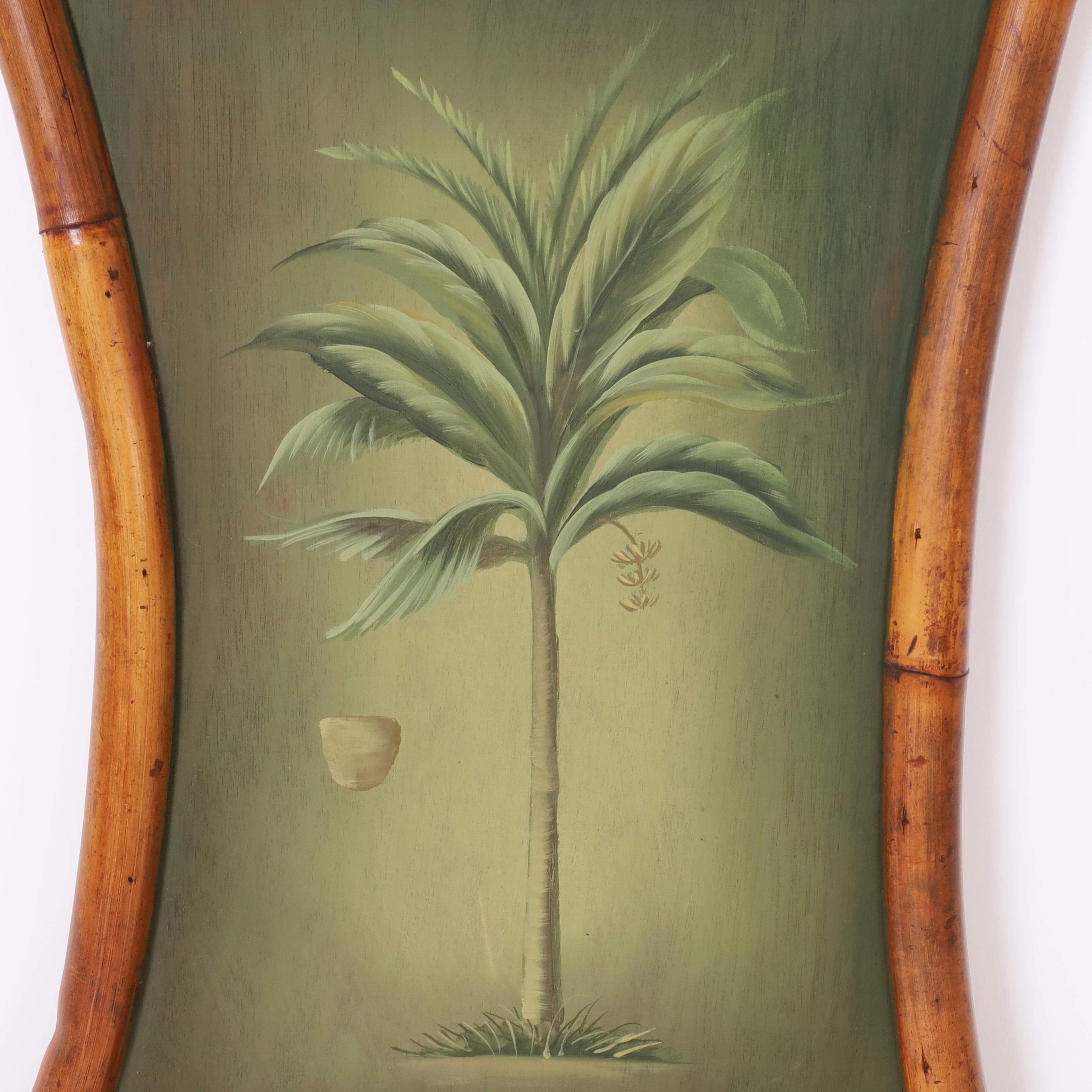 Pair of Vintage Palm Tree Paintings in Bamboo Frames 5