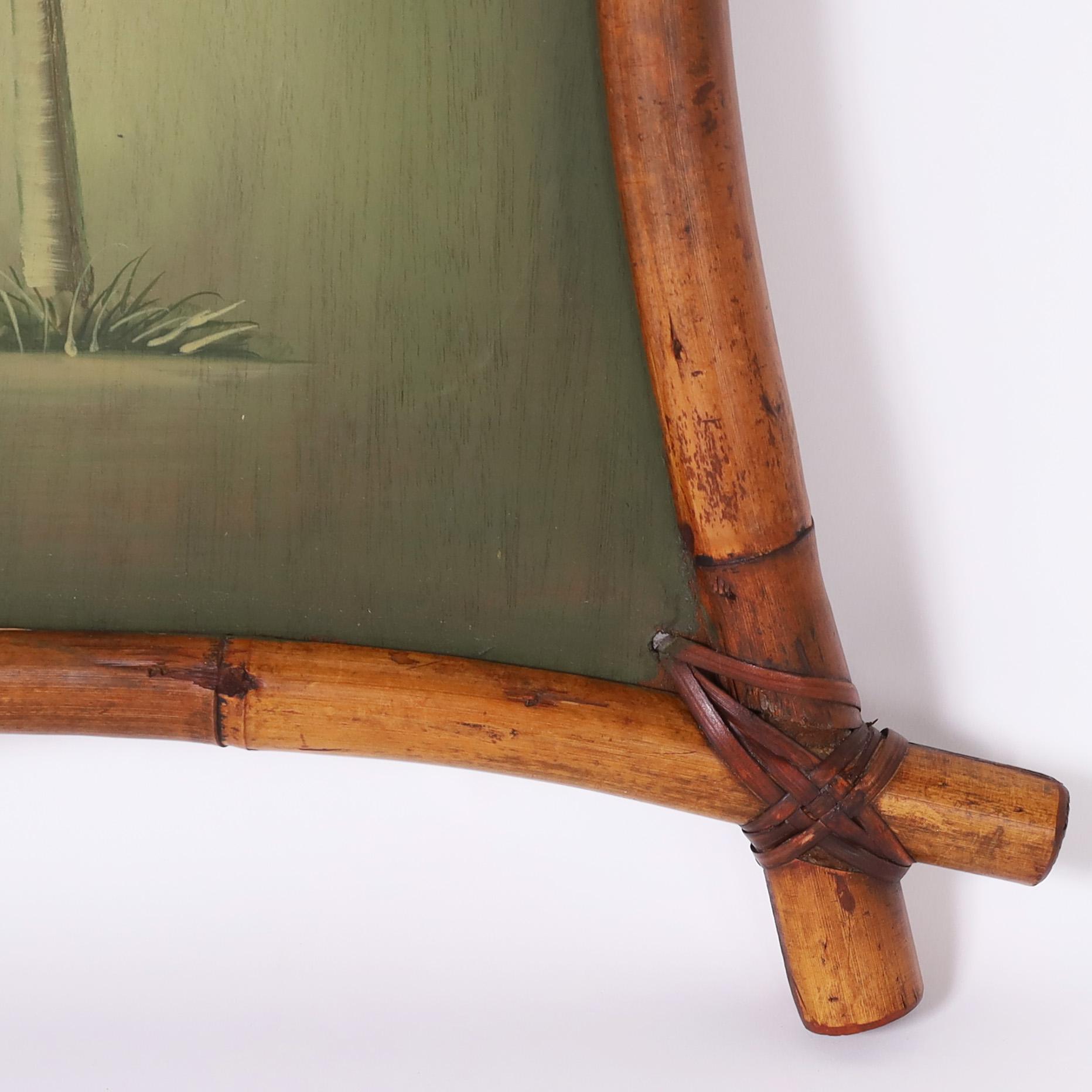 Pair of Vintage Palm Tree Paintings in Bamboo Frames 6