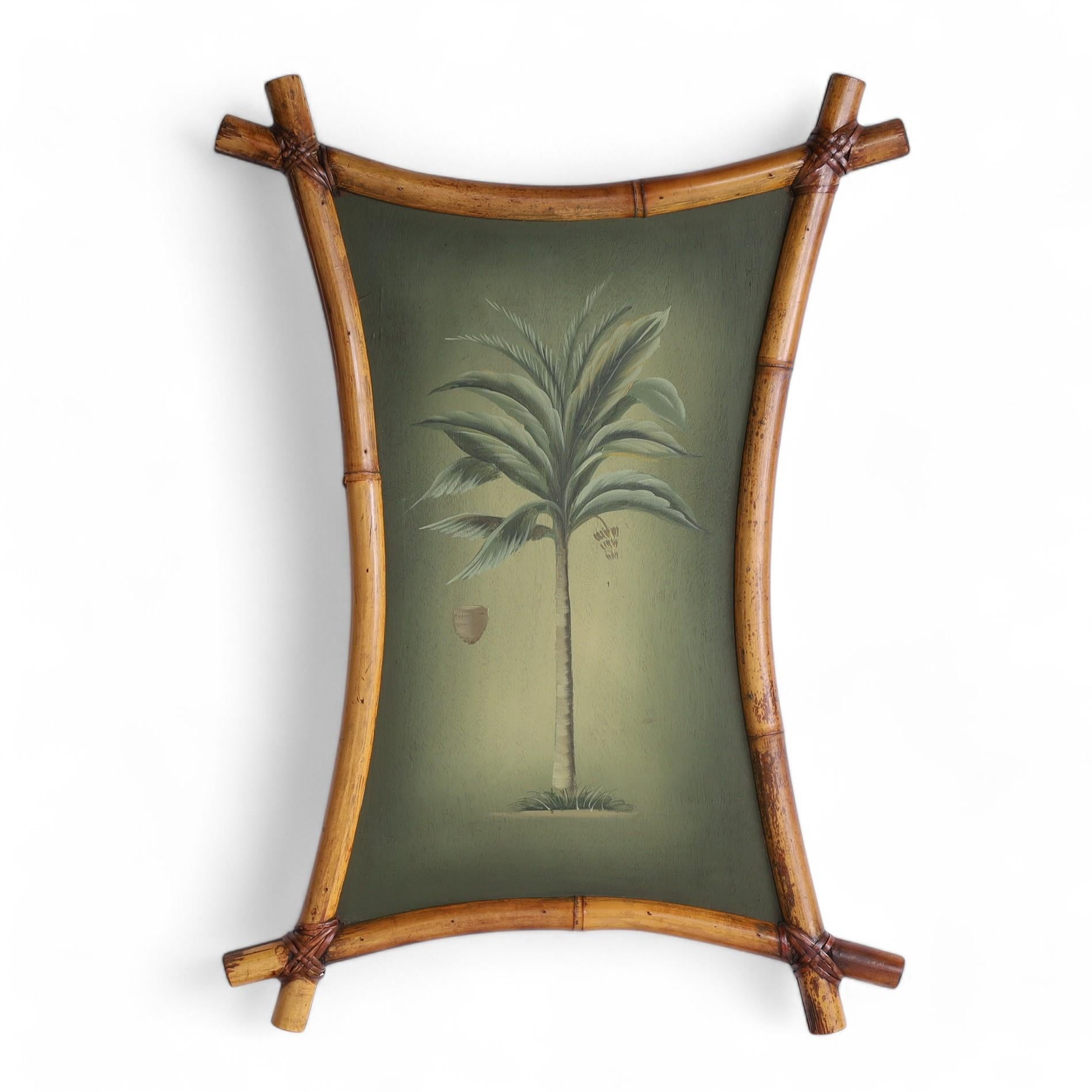 Paar Vintage-Pastellbaum-Gemälde in Bambusrahmen im Angebot 5