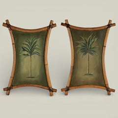Paar Vintage-Pastellbaum-Gemälde in Bambusrahmen