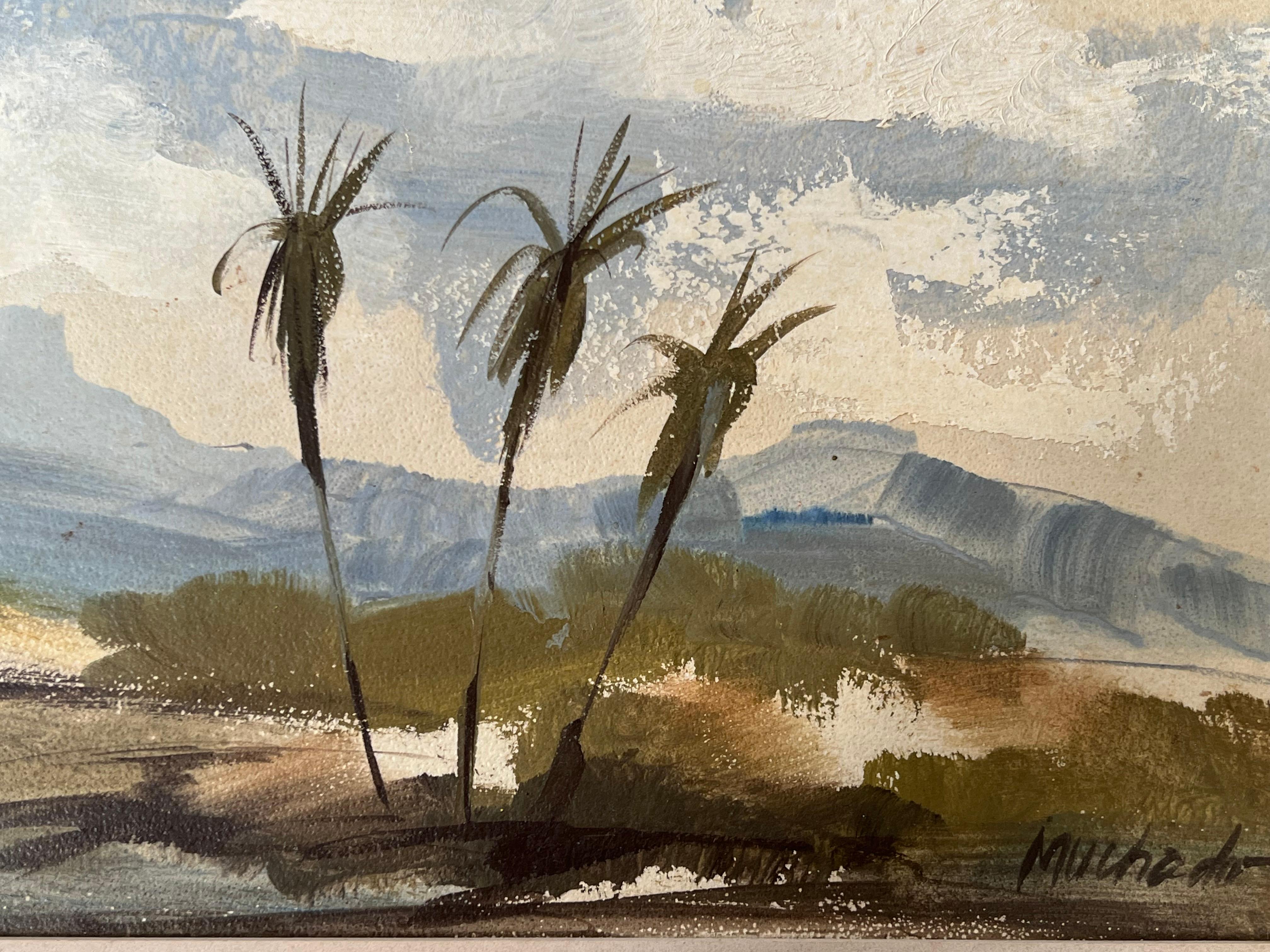 Pair of Waikiki Bay Landscape Oil Paintings - Beige Landscape Painting by Unknown