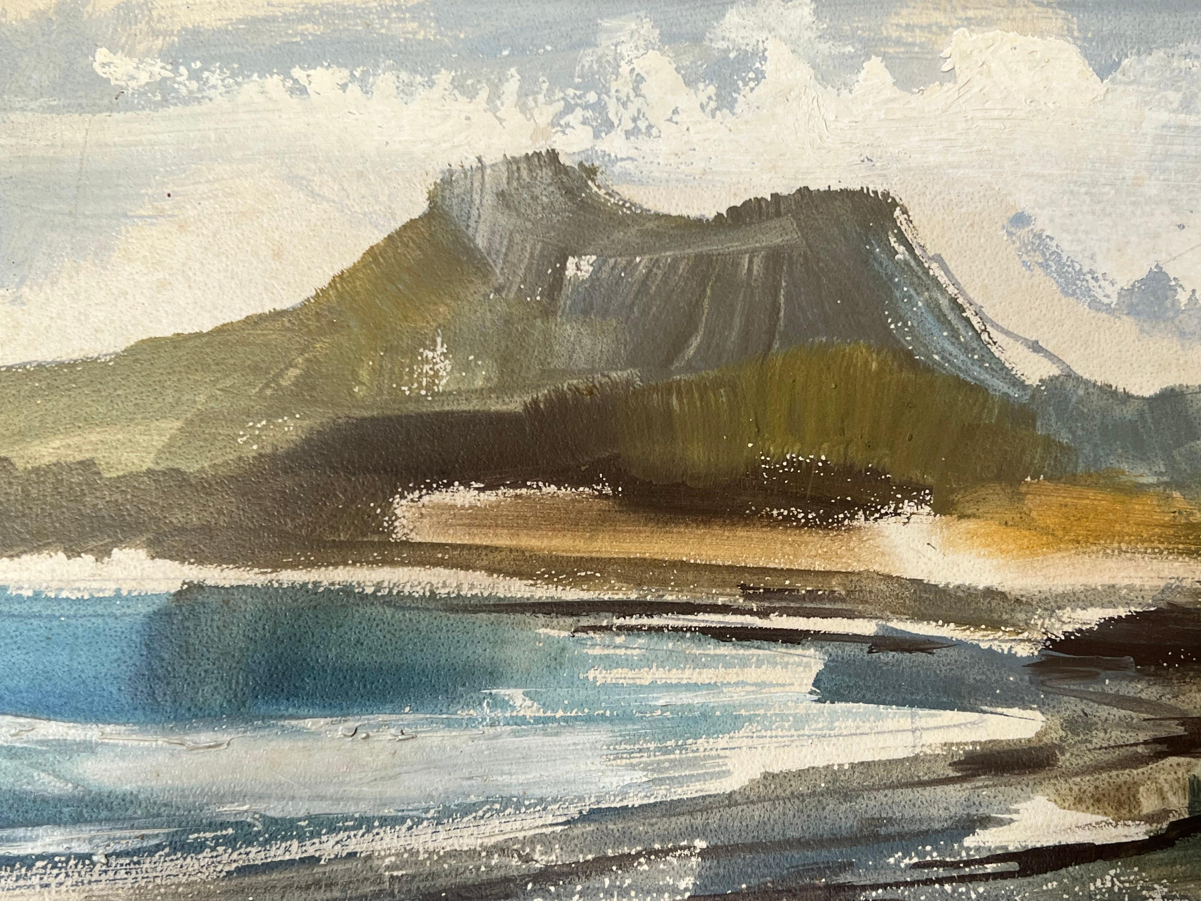 Capturing the essence of Waikiki Bay, a visual symbol of Hawaii situated in Honolulu on the southern coast of Oahu, this pair of landscape-format oil paintings features the iconic trio of palm trees—a motif recurrently explored by American marine