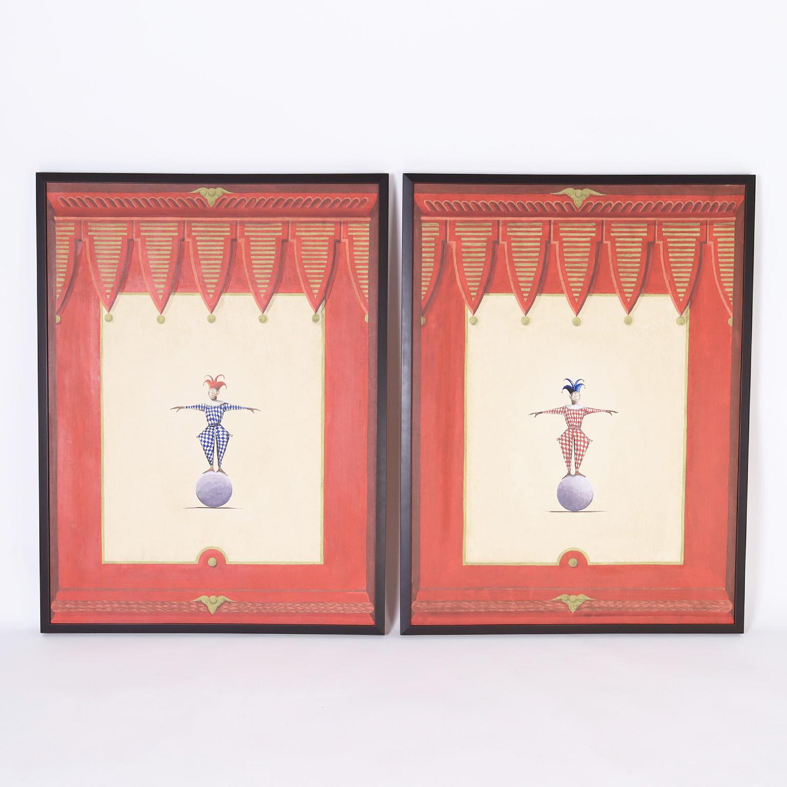 Unknown Figurative Painting - Pair of Whimsical Monkey Paintings by Vitorio Splendore