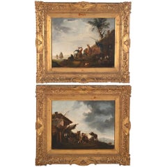 Paire de scènes animées près de chaumière