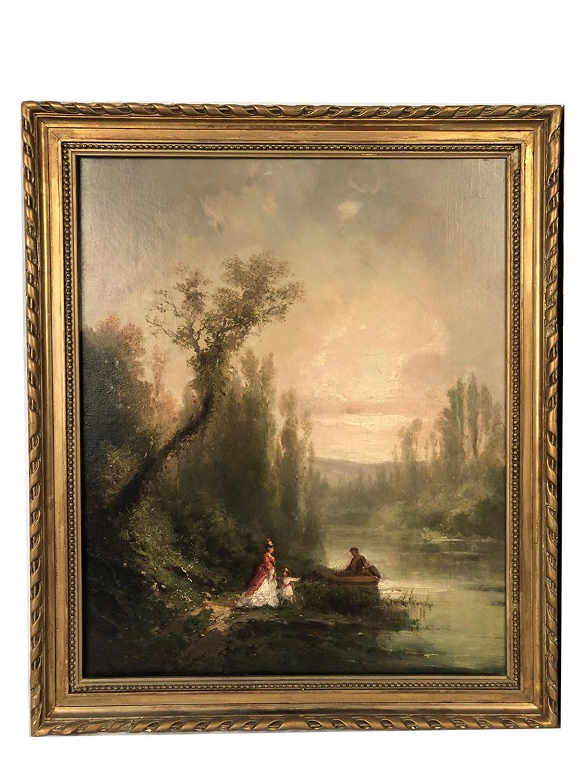 Paire d’huiles sur toile, paysages animés XIXe - Painting by Unknown
