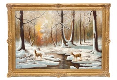 Paisaje invernal con fauna - Óleo sobre tela - Firmado y enmarcado - 80 x 116cm.