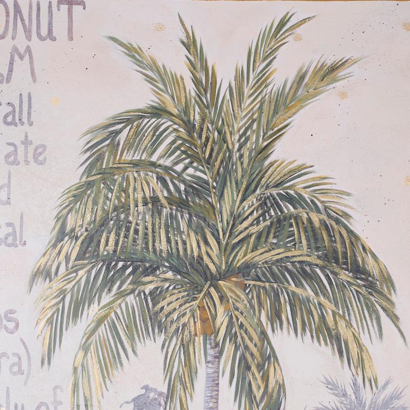 Peinture de palmier sur toile avec cadre en coquillage - Artisanat Painting par Unknown