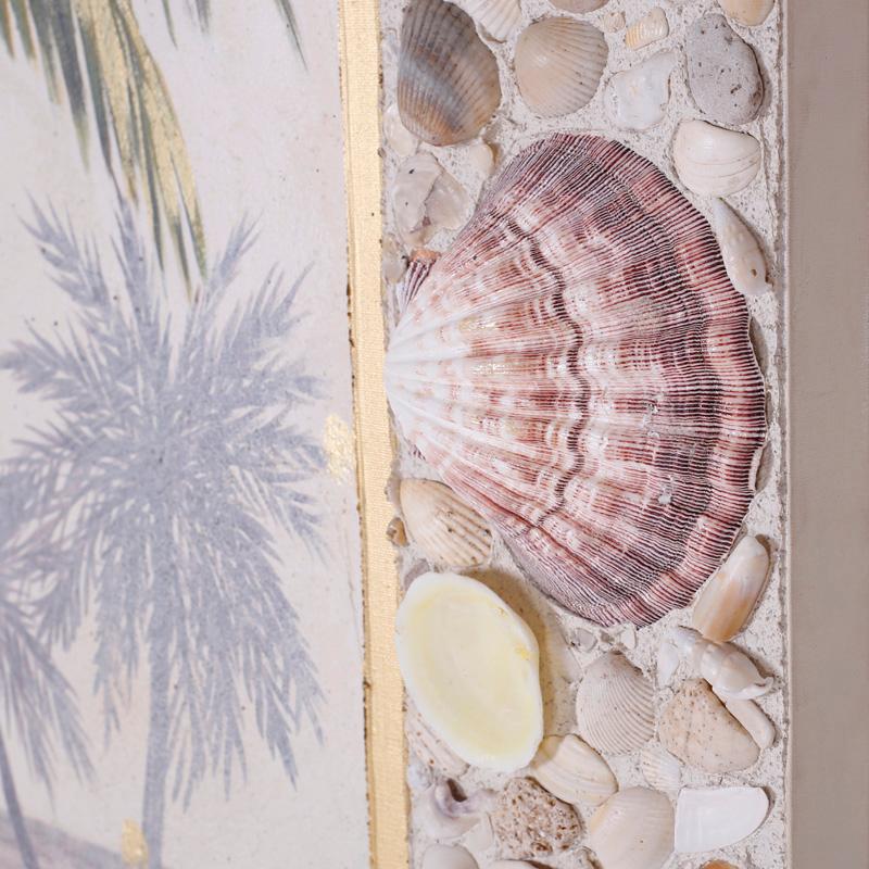 Palm Tree Painting on Canvas with Seashell Frame For Sale 1
