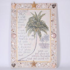 Vintage Palm Tree Painting on Canvas with Seashell Frame