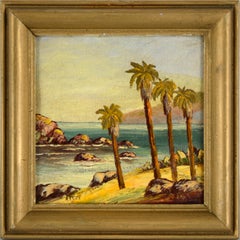 Palm Trees at the Shore - Small Plein Air Oil Painting on Canvas