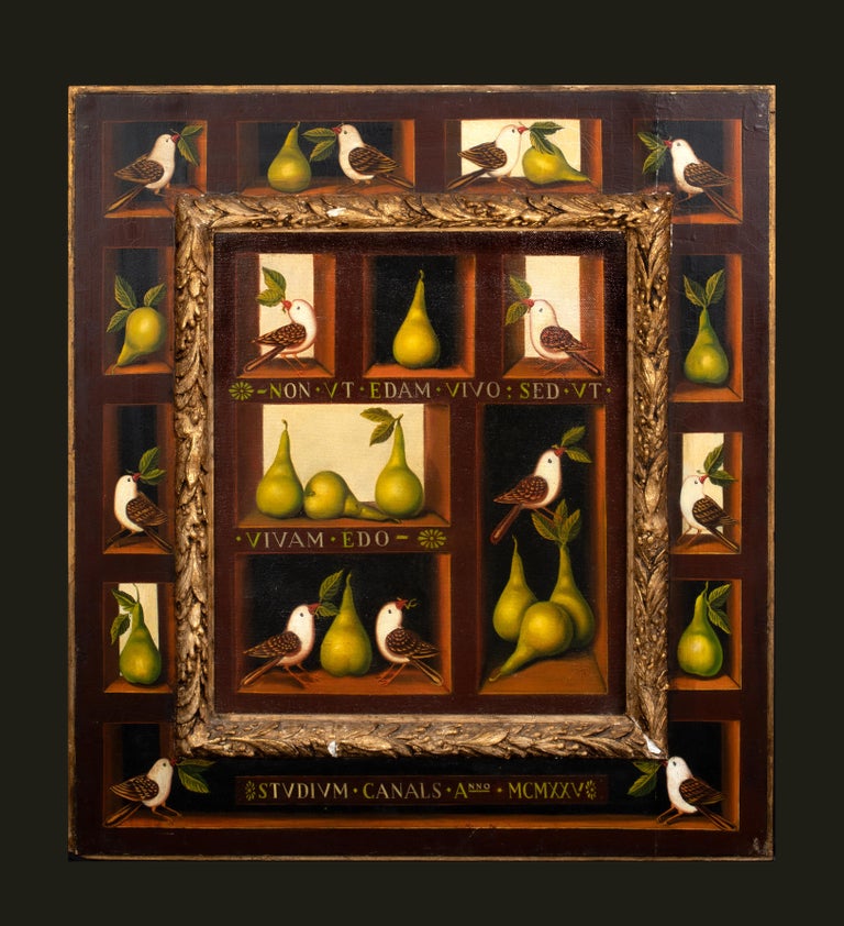 Panel Still Life Of Birds & Pears - Brown Still-Life Painting by Unknown