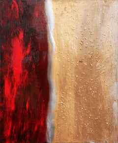 Peinture texturée abstraite rouge, argentée et dorée « Panic Attack »