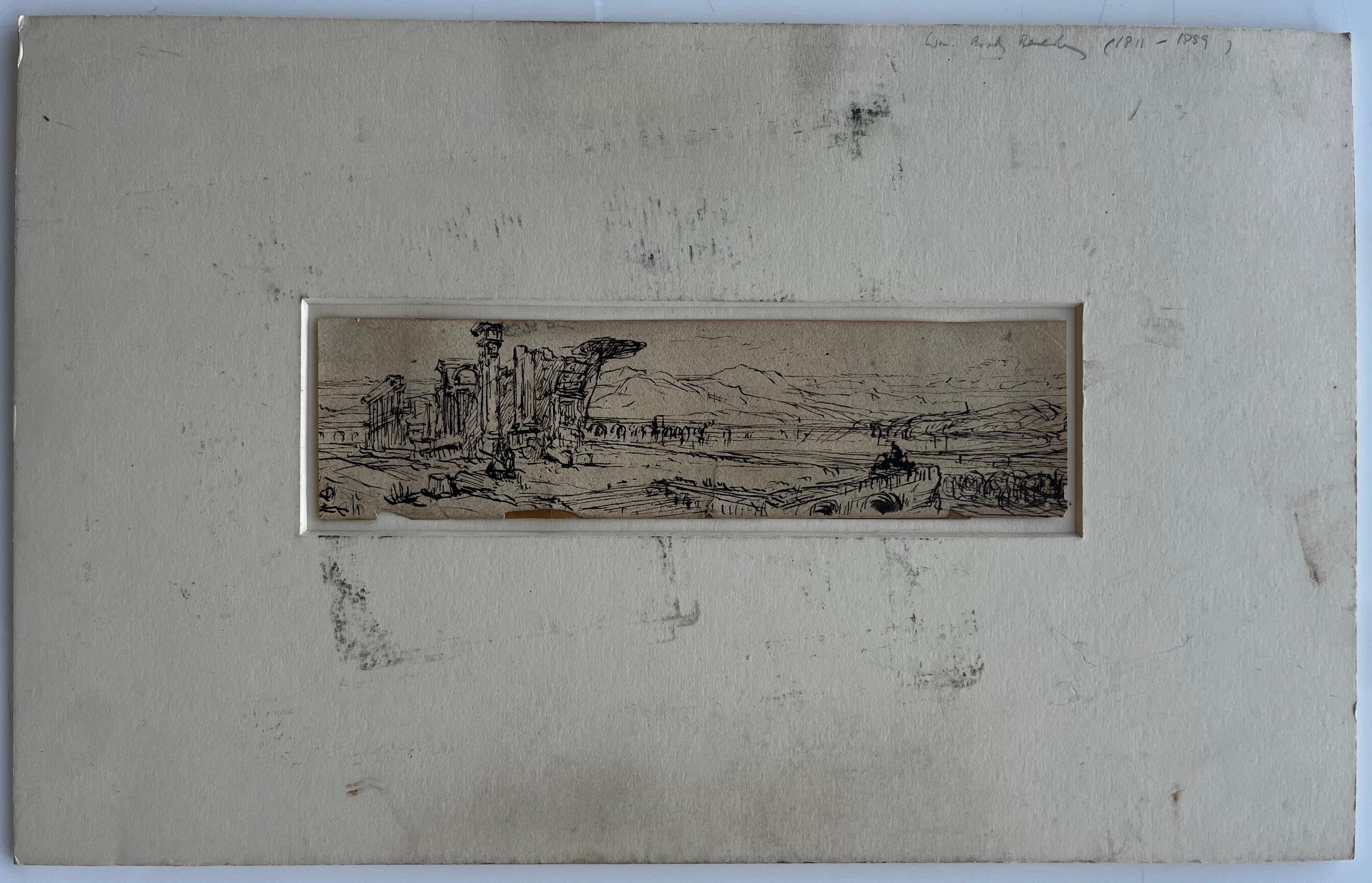 Unknown Landscape Art - Panoramic Classical Ruins Landscape Pen Ink Drawing