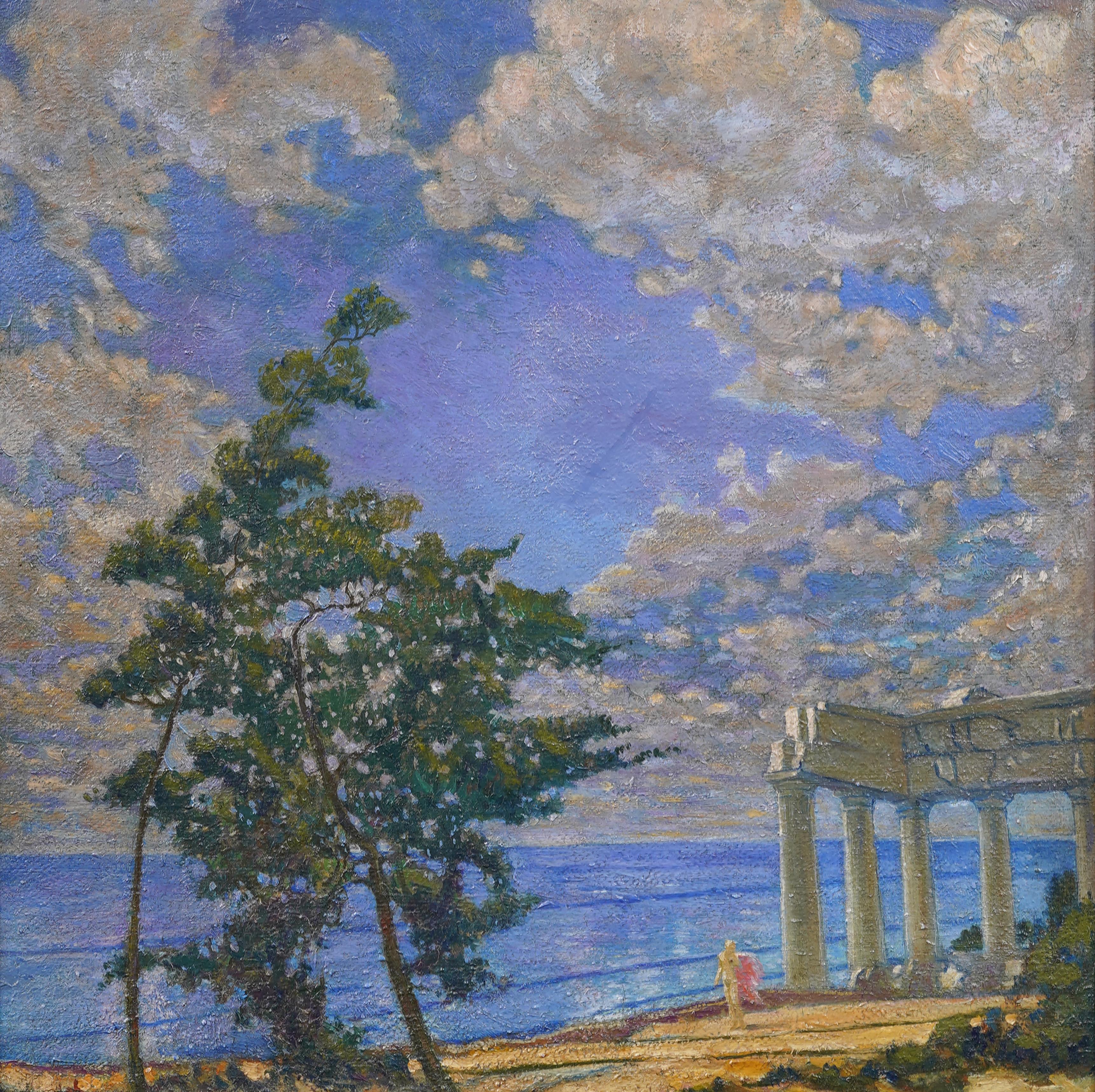Panoramique d'été paysage marin européen ciel sans fin peinture de paysage impressionniste - Impressionnisme Painting par Unknown