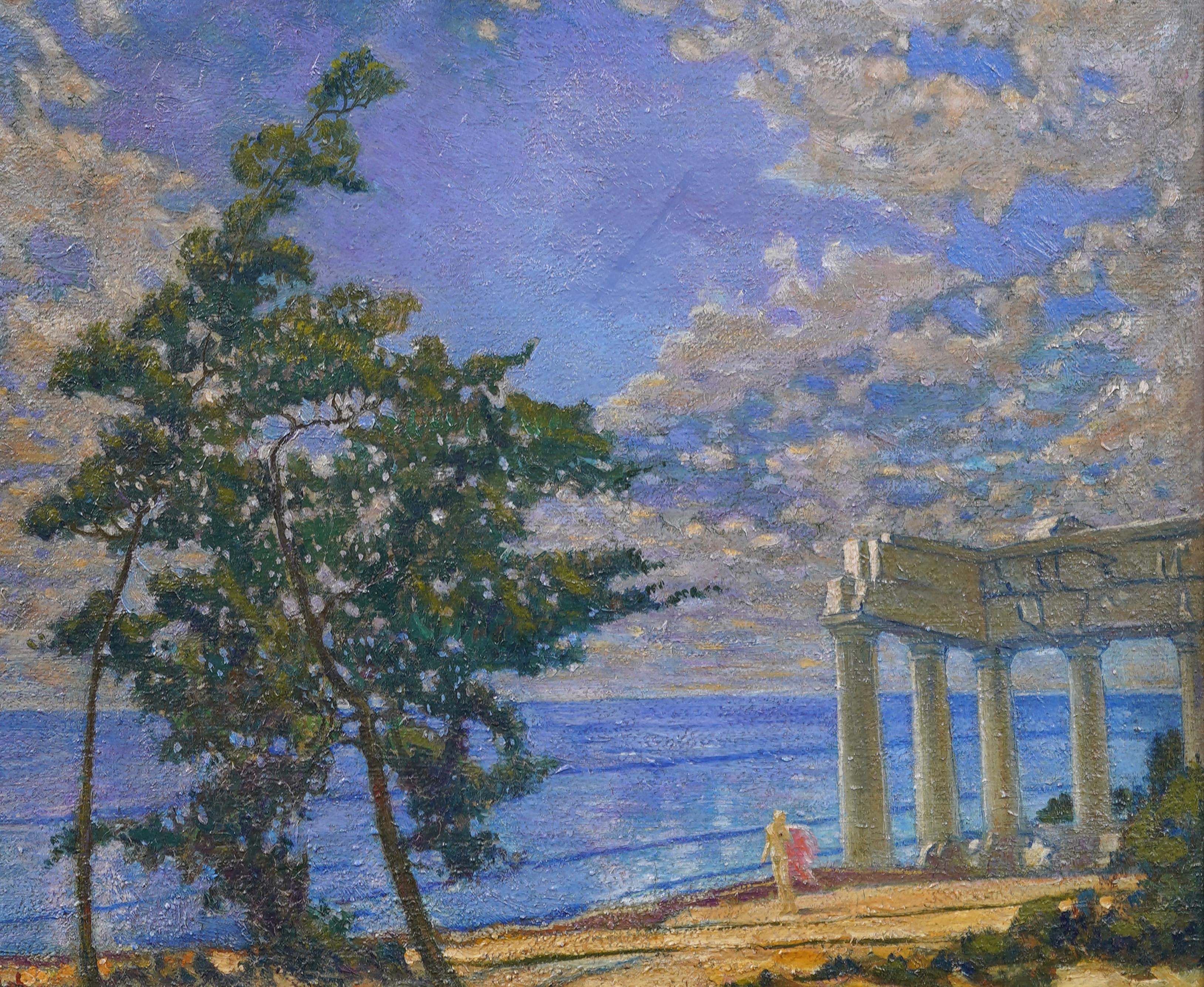 Très belle peinture de paysage impressionniste européen.  Encadré.  Huile sur planche.   Taille de l'image : 20H par 20L.  Joliment encadré et en excellent état.  Prêt à être accroché.
