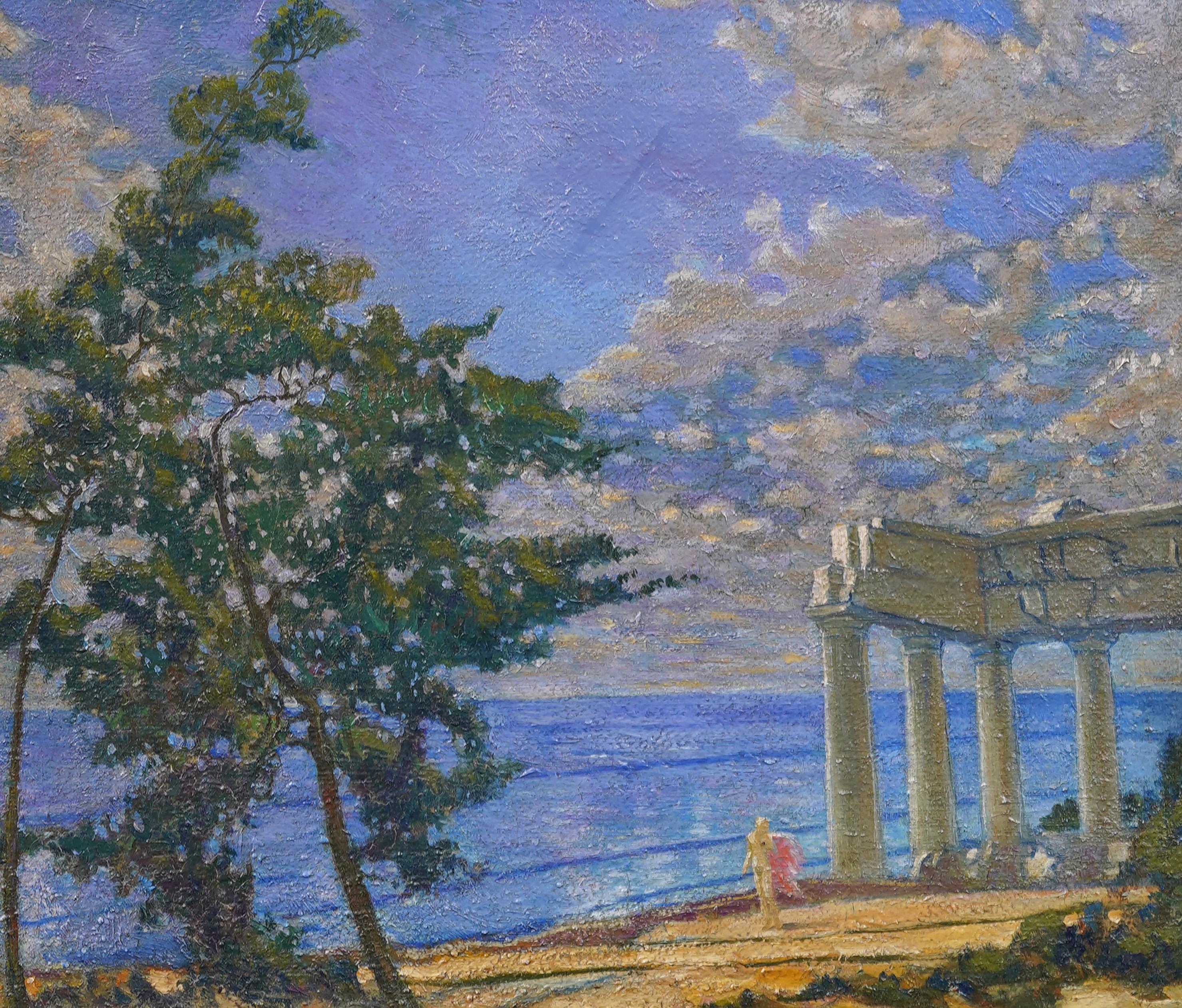Panoramique d'été paysage marin européen ciel sans fin peinture de paysage impressionniste en vente 1