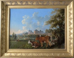 Antique Panoramic view of the castle of Eu, Normandy, France