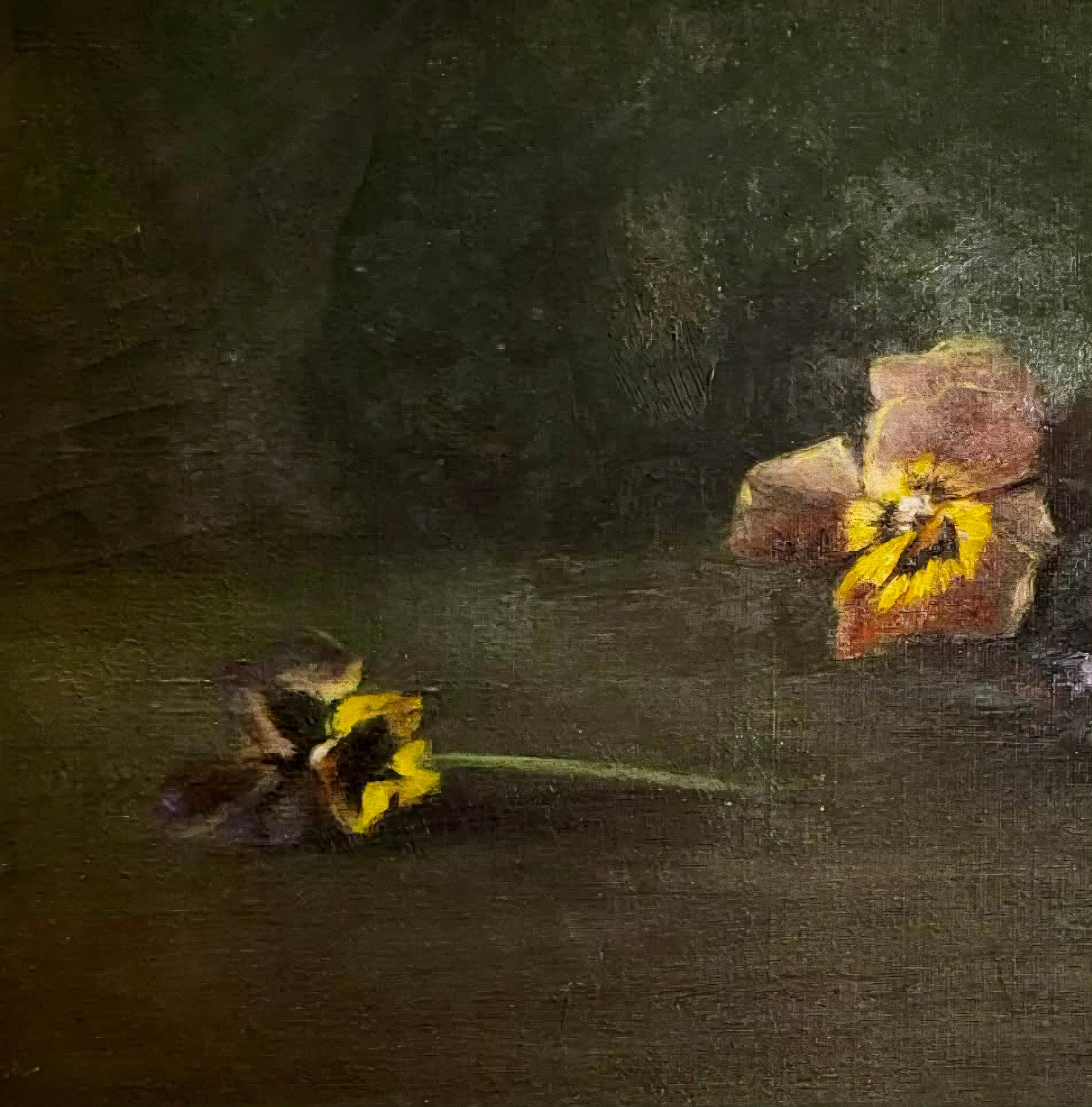Pansies and One Alone (Schwarz), Still-Life Painting, von Unknown