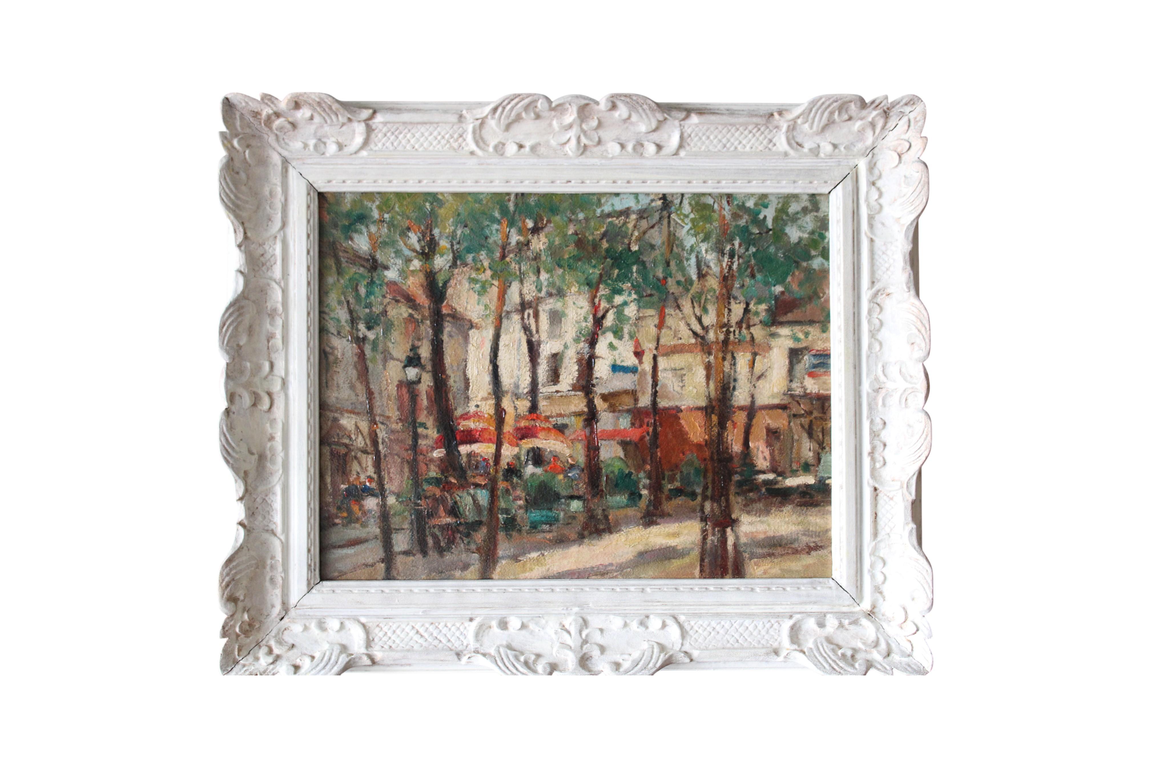 Paysage urbain de Paris Peinture à l'huile originale post-impressionniste d'époque - Painting de Unknown