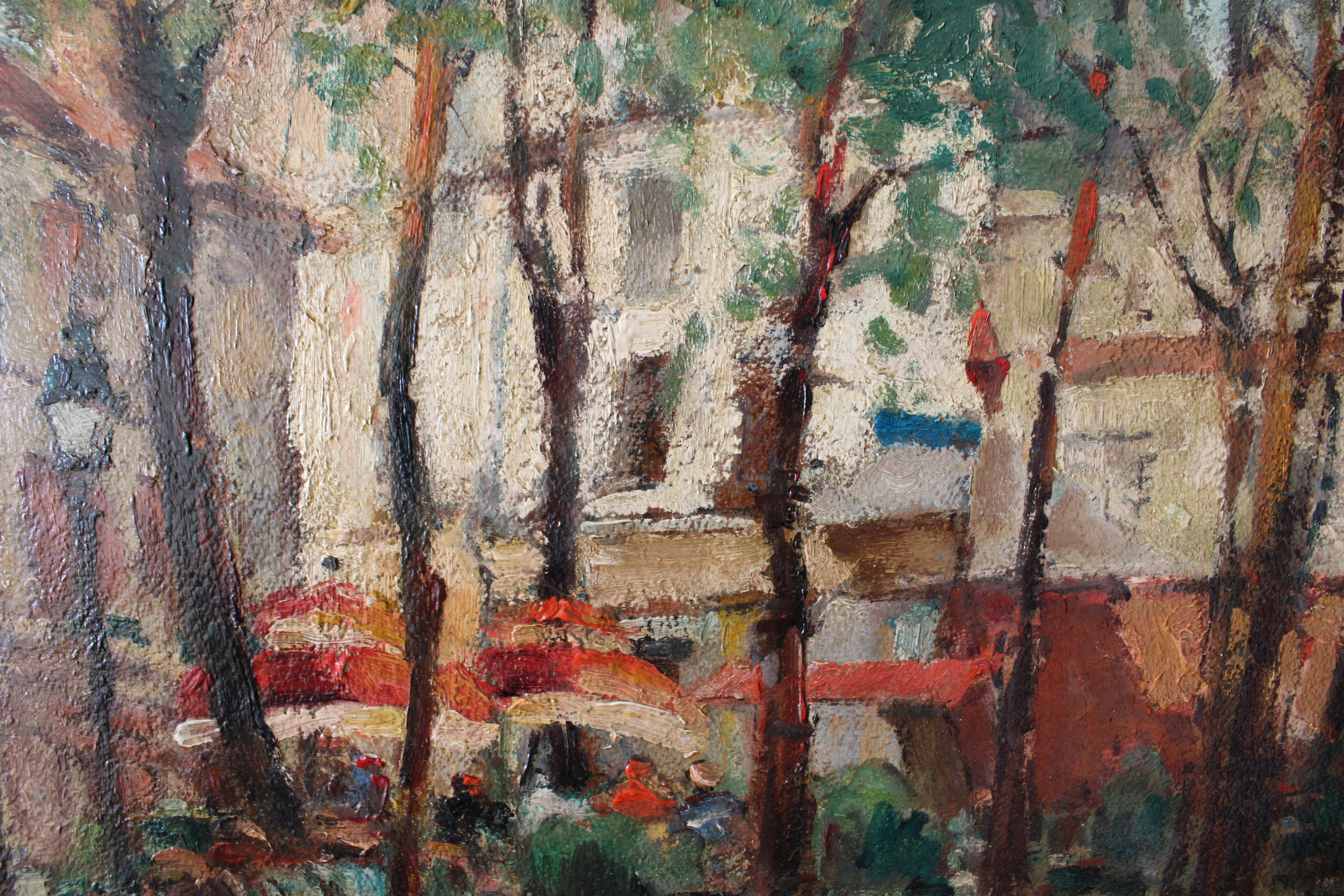 Paysage urbain de Paris Peinture à l'huile originale post-impressionniste d'époque - École française Painting par Unknown