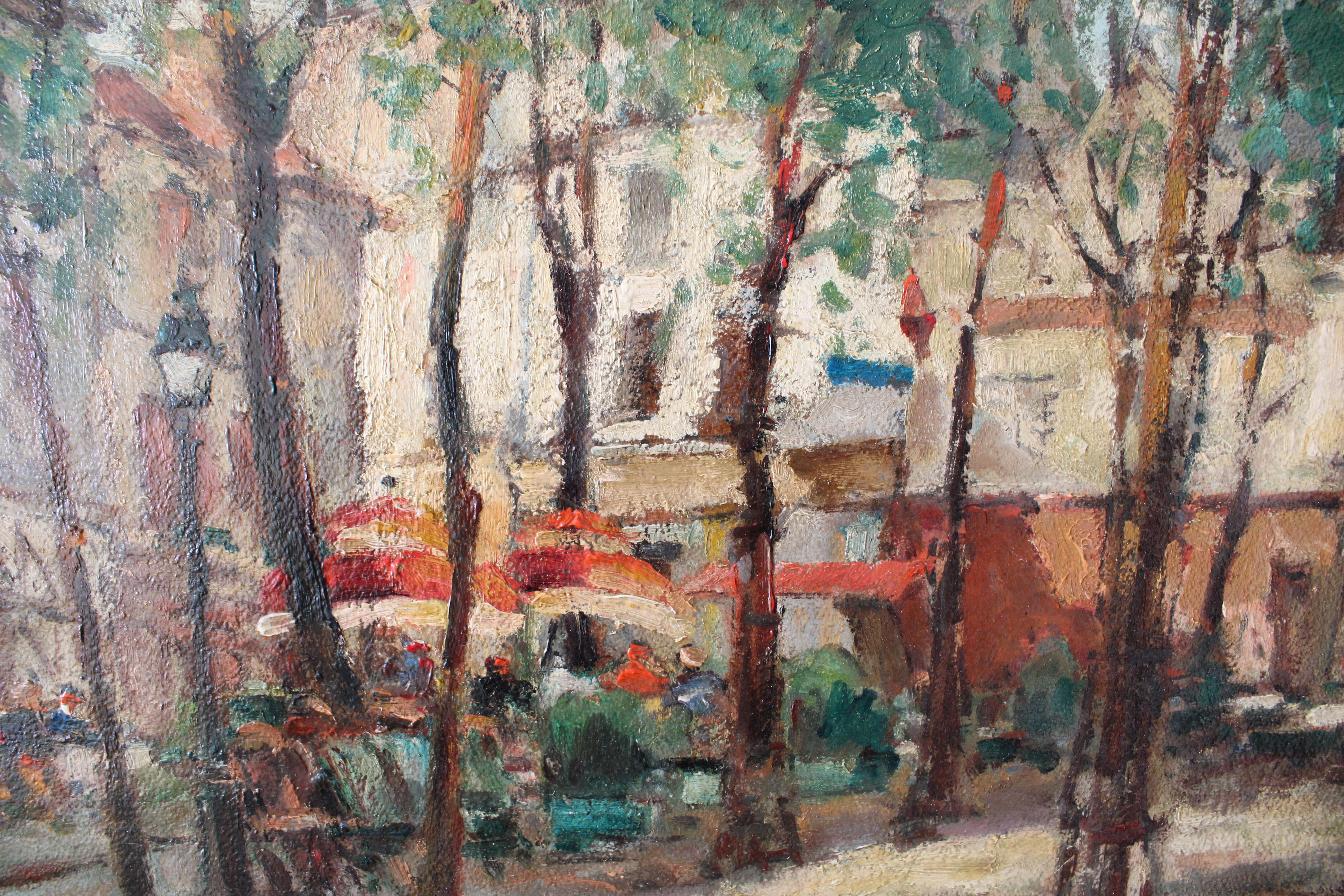 Paysage urbain de Paris Peinture à l'huile originale post-impressionniste d'époque - Gris Landscape Painting par Unknown