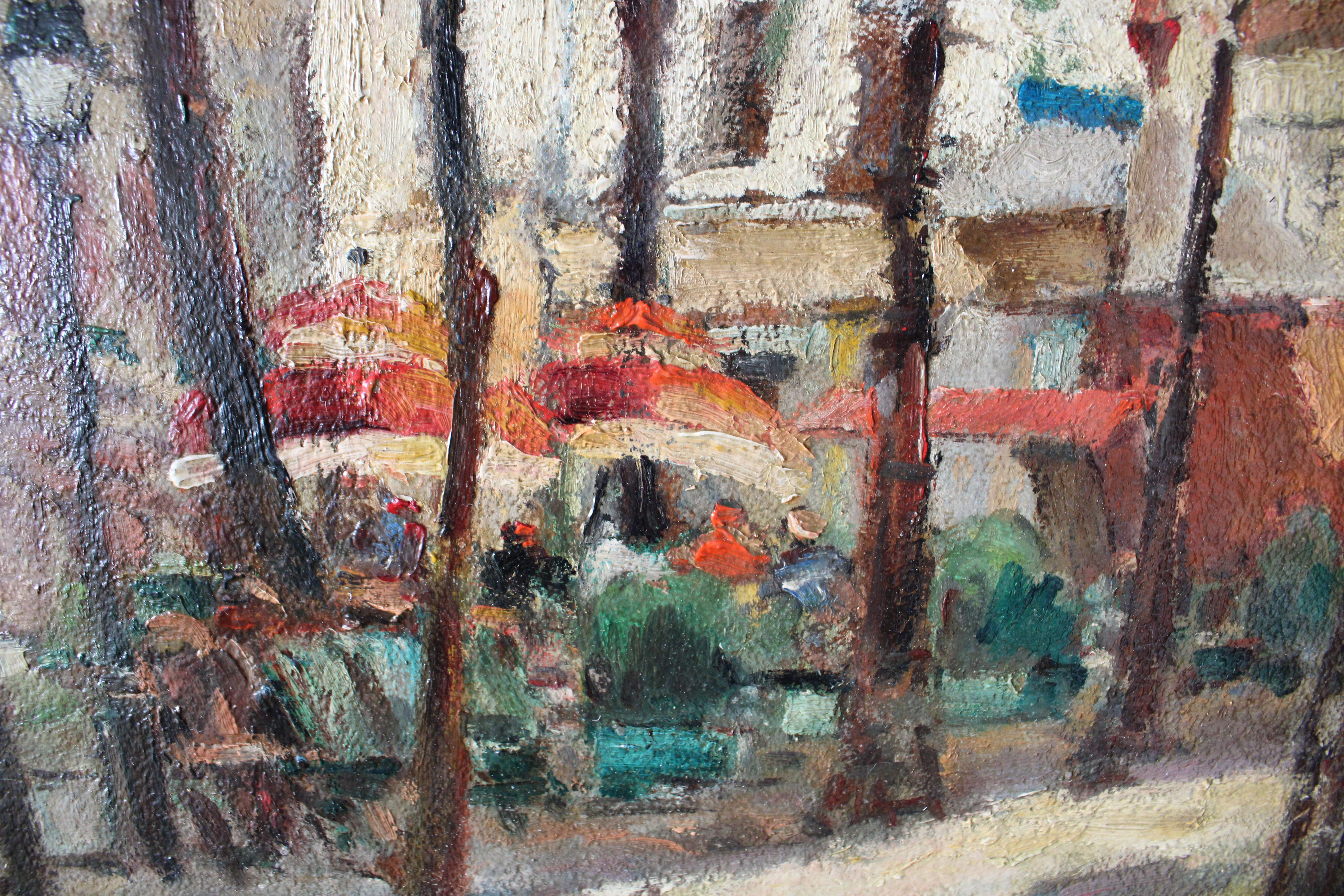 Paysage urbain de Paris Peinture à l'huile originale post-impressionniste d'époque en vente 2