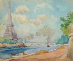 Paris Landscape - Along the Seine River with Eiffel Tower in Background