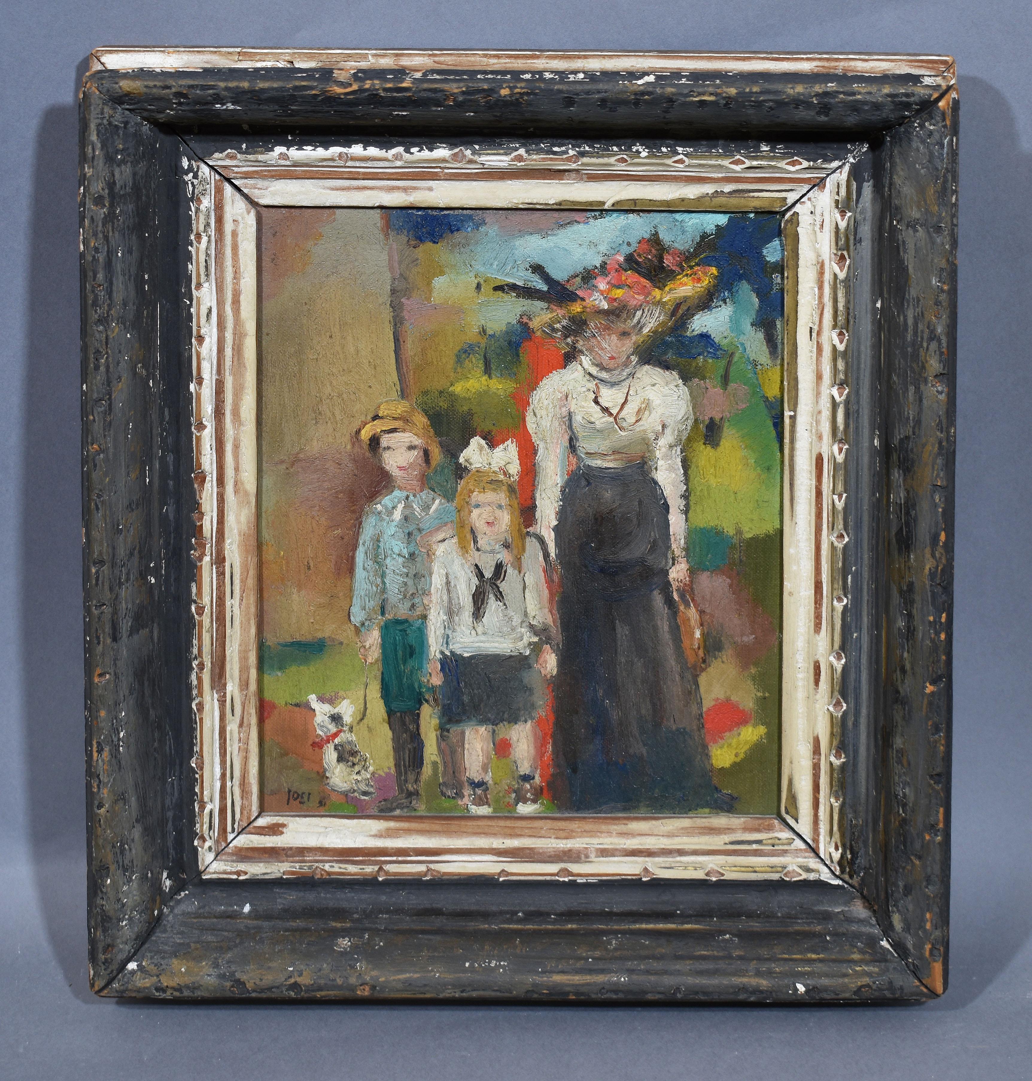 Paris Modern School, Impressionist Family Portrait, Signed Original Oil Painting - Black Figurative Painting by Unknown