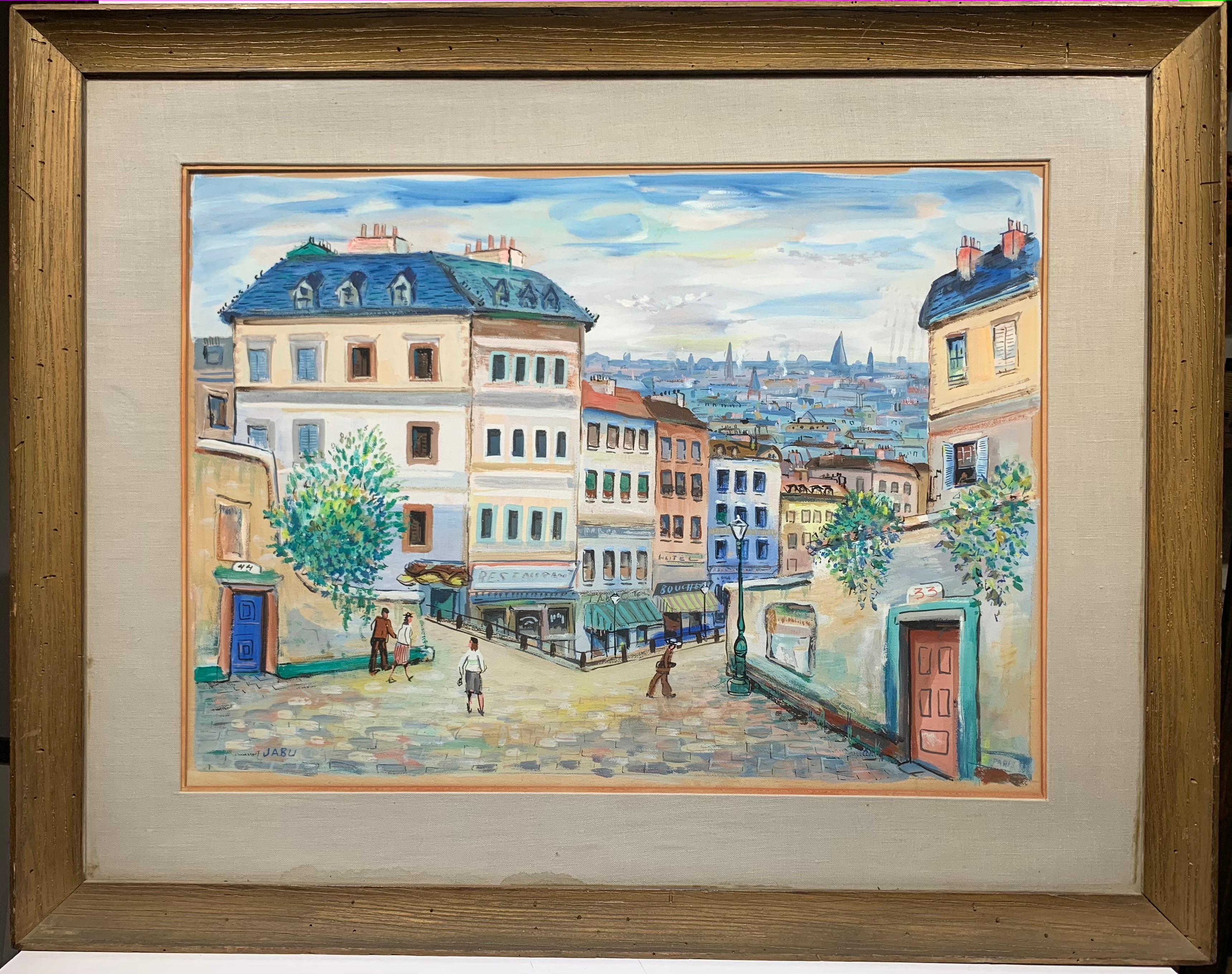 Unknown Landscape Painting - Paris (Montmartre Street Scene) 