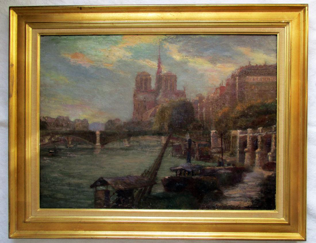Paris Notre Dame Cathedral and the Seine in Summer evening light  - Painting by Unknown
